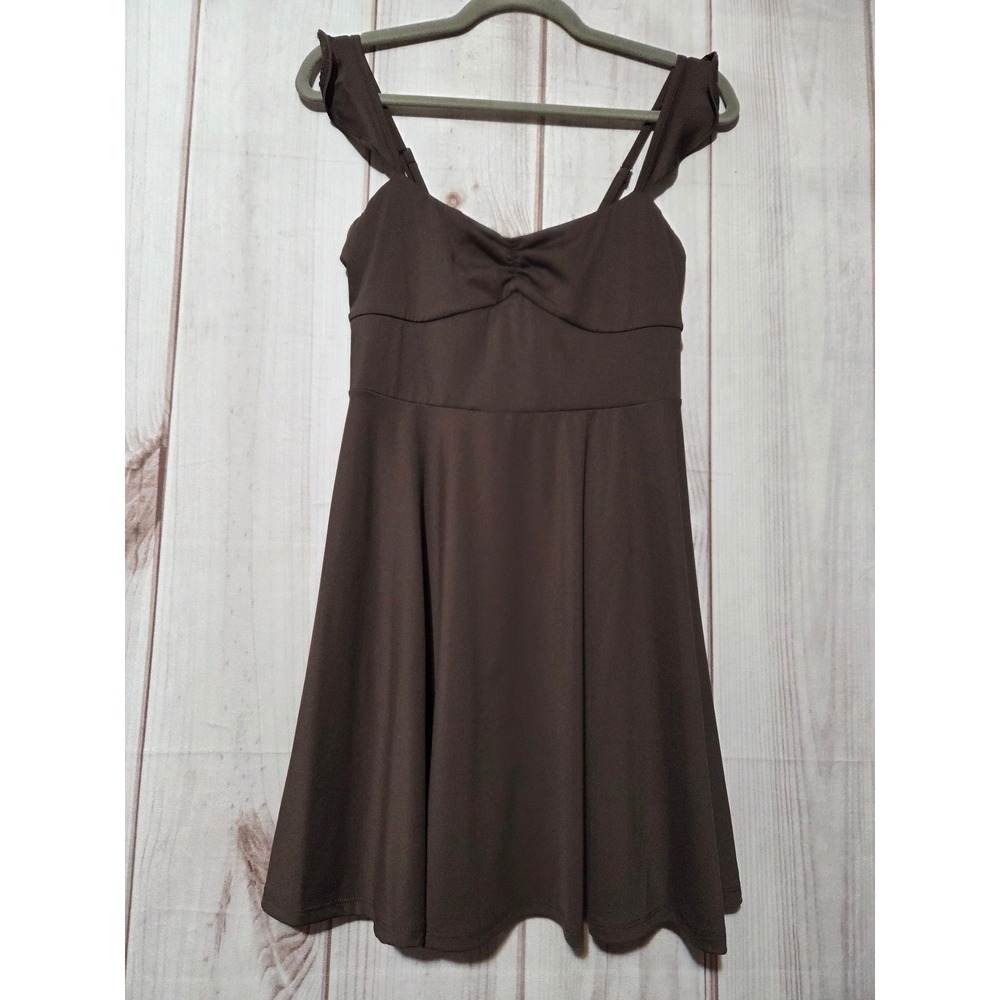 Wild Fable‎ Brown Ruffle Lace Up Back Mini Skater Dress S NWT Moisture Wicking